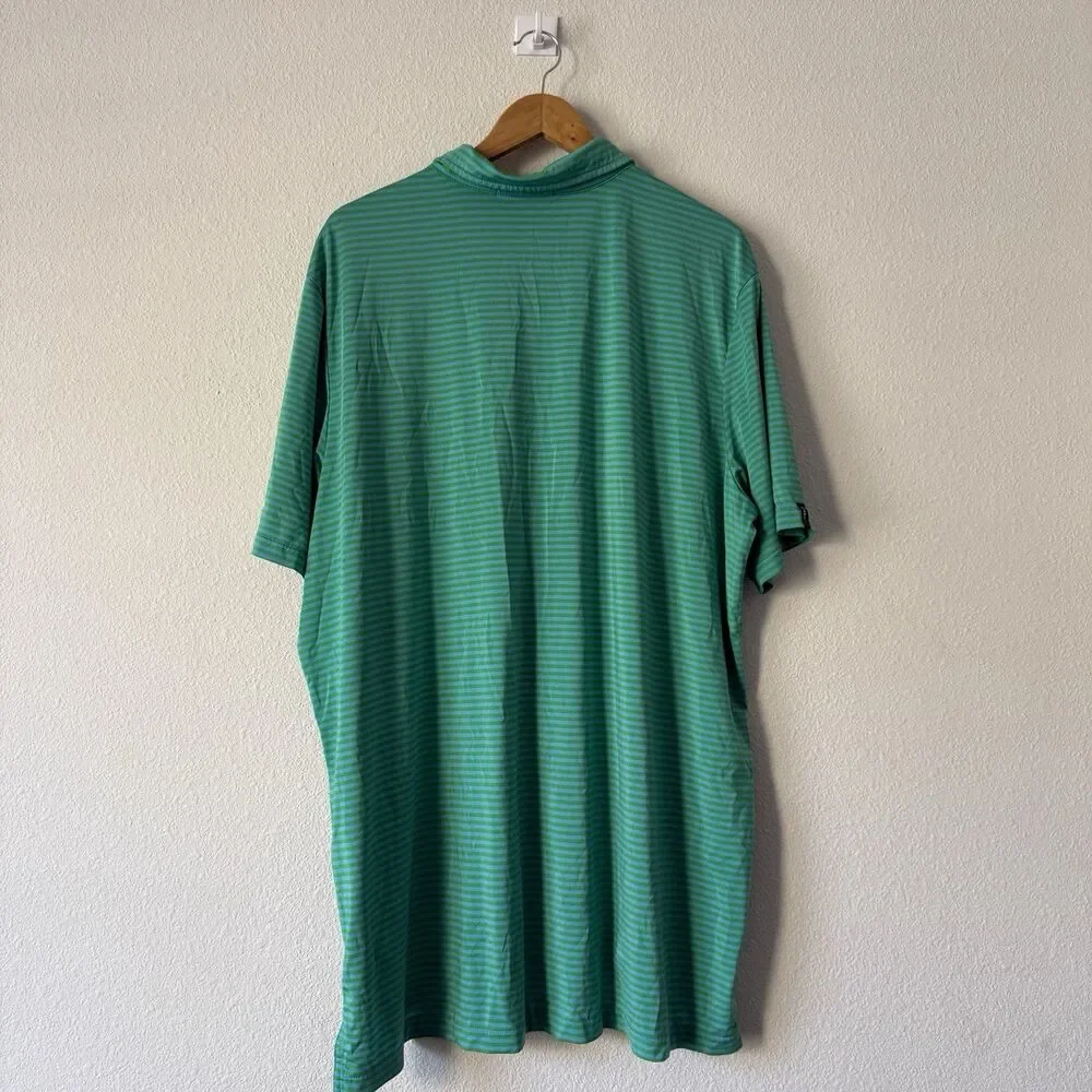 RLX Ralph Lauren Polo Shirt Mens 2XL Green Blue Striped Golf Short Sleeve